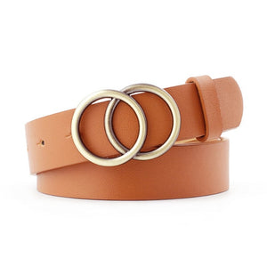 Best YBT Women Belt Imitation leather Alloy Pin Buckle Belt New Double Circle Button Belt Leisure Jeans Fashion Dress Women Belt