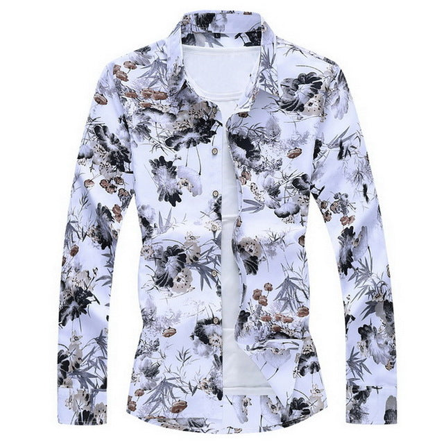 Fashions 2020 Autumn Spring Clothes Long Sleeves Shirt Men Plus Asian Big Size M-5XL 6XL 7XL Hawaiian Beach Casual Floral