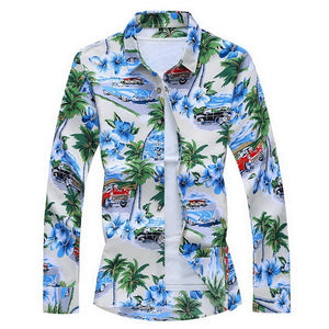 Fashions 2020 Autumn Spring Clothes Long Sleeves Shirt Men Plus Asian Big Size M-5XL 6XL 7XL Hawaiian Beach Casual Floral