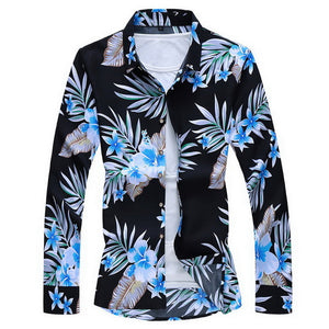 Fashions 2020 Autumn Spring Clothes Long Sleeves Shirt Men Plus Asian Big Size M-5XL 6XL 7XL Hawaiian Beach Casual Floral