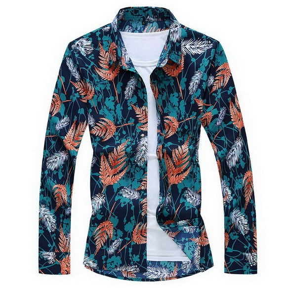 Fashions 2020 Autumn Spring Clothes Long Sleeves Shirt Men Plus Asian Big Size M-5XL 6XL 7XL Hawaiian Beach Casual Floral