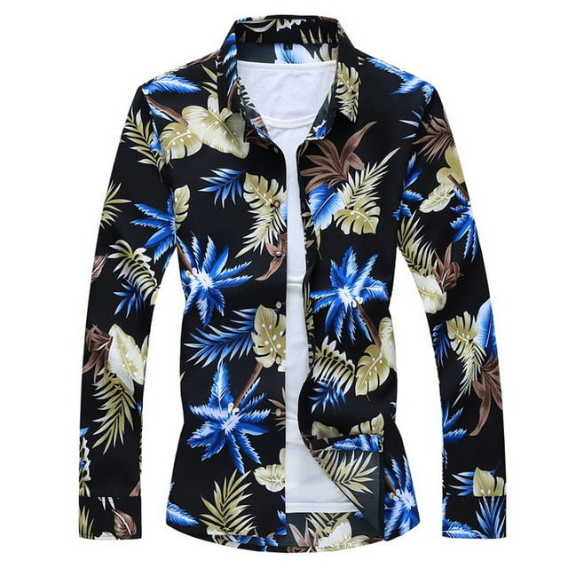 Fashions 2020 Autumn Spring Clothes Long Sleeves Shirt Men Plus Asian Big Size M-5XL 6XL 7XL Hawaiian Beach Casual Floral