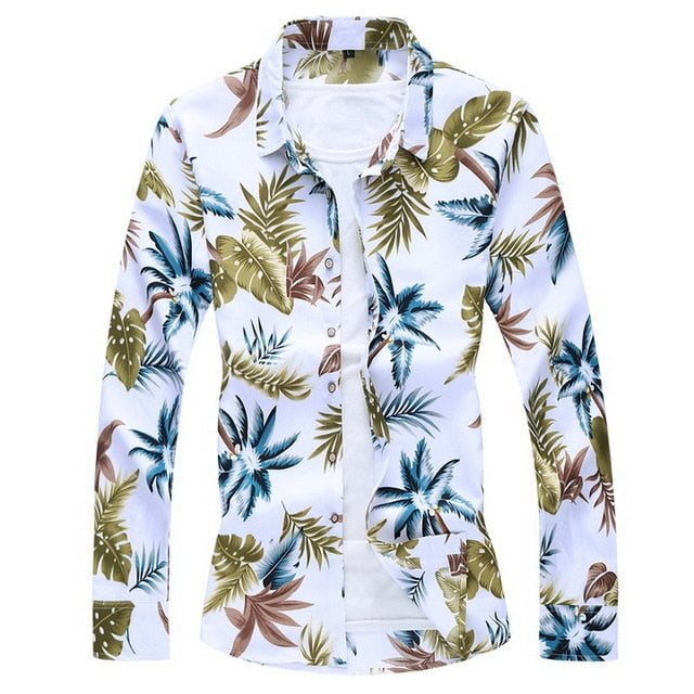 Fashions 2020 Autumn Spring Clothes Long Sleeves Shirt Men Plus Asian Big Size M-5XL 6XL 7XL Hawaiian Beach Casual Floral