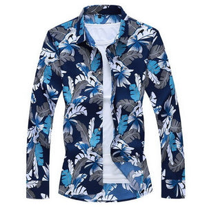 Fashions 2020 Autumn Spring Clothes Long Sleeves Shirt Men Plus Asian Big Size M-5XL 6XL 7XL Hawaiian Beach Casual Floral