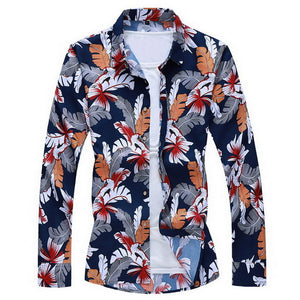 Fashions 2020 Autumn Spring Clothes Long Sleeves Shirt Men Plus Asian Big Size M-5XL 6XL 7XL Hawaiian Beach Casual Floral