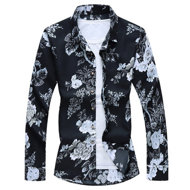 Fashions 2020 Autumn Spring Clothes Long Sleeves Shirt Men Plus Asian Big Size M-5XL 6XL 7XL Hawaiian Beach Casual Floral