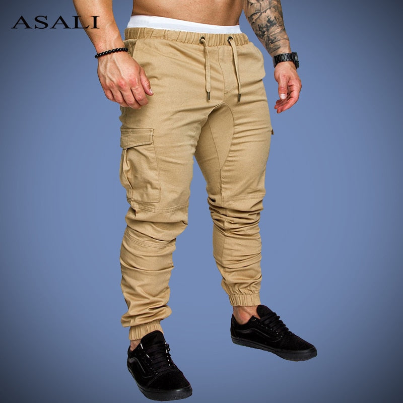 ASALI Solid Sweatpants Men Joggers Multi-pocket Pants Autunm 2020 New Fashion Long Trousers Male Elastic Waist Men's Sportswear