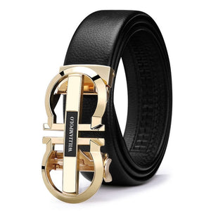 Williampolo  Luxury Brand Designer Leather Mens Genuine Leather Strap Automatic Buckle Waist Belt Gold Belt PL18335-36P