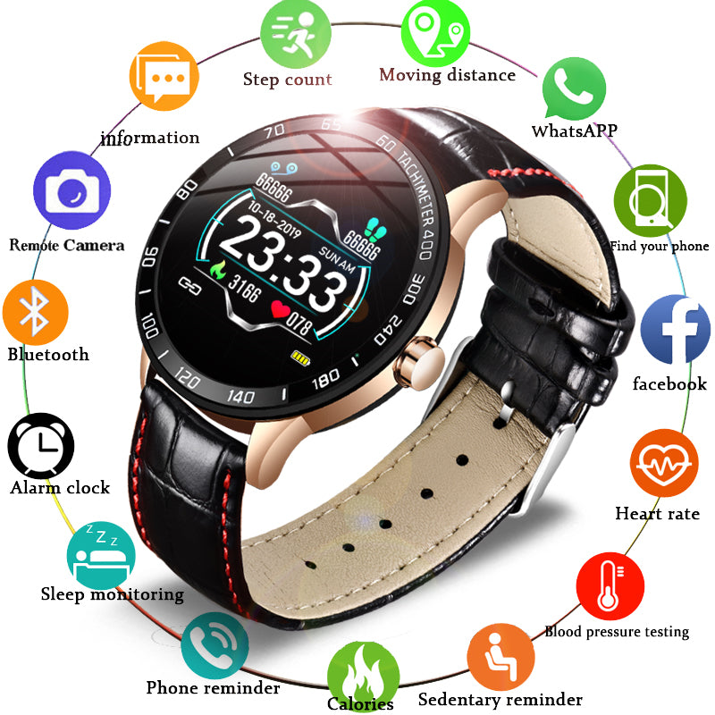 LIGE 2020 New Smart Watch Men Heart Rate Blood Pressure Sport Multifunctional Smartwatch Waterproof Leather Man Watch Pedometer