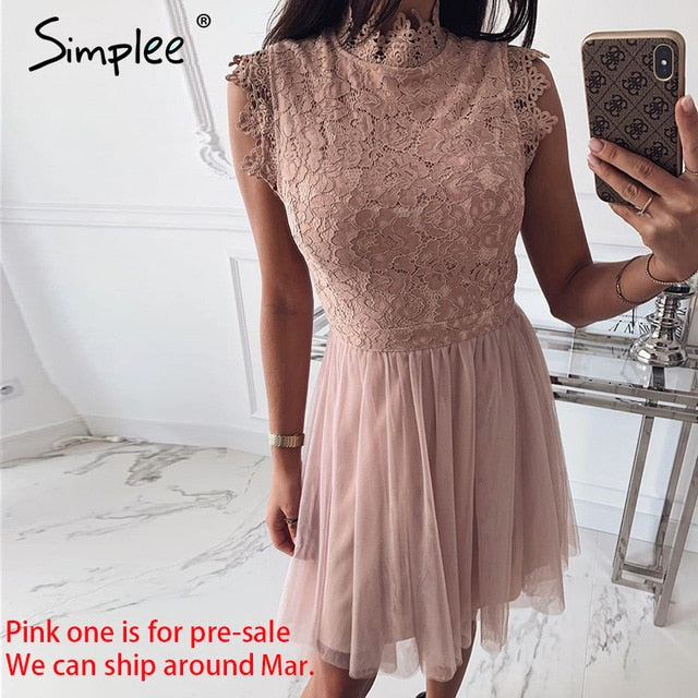 Simplee Women sleeveless lace dress Sexy embroidery floral black short party dress Ladies spring chic night club summer dress