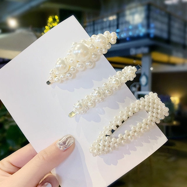 2020 Ins Fashion 1Set Women Girls Cute Pearls Hair Clips Sweet Headwear Hair Ornament Hairpin Barrette Headband Hair Accessories