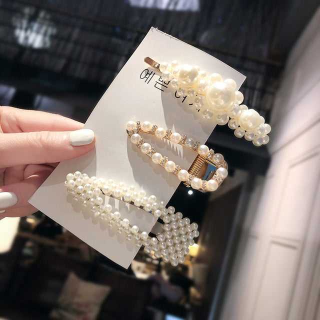 2020 Ins Fashion 1Set Women Girls Cute Pearls Hair Clips Sweet Headwear Hair Ornament Hairpin Barrette Headband Hair Accessories