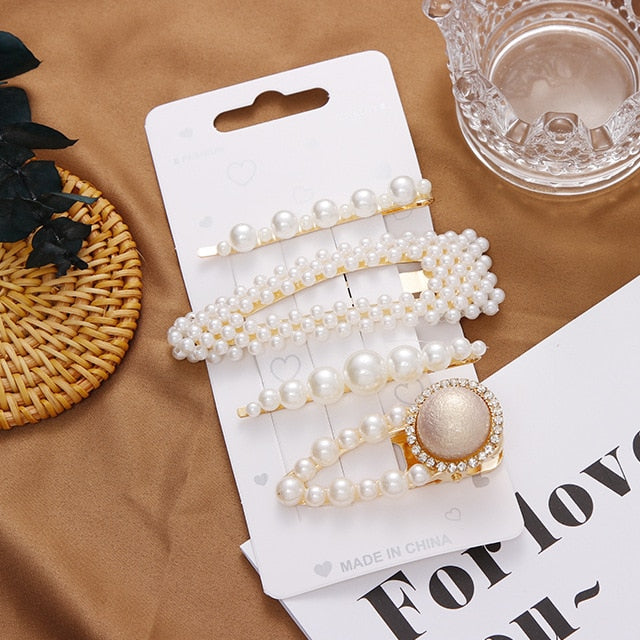 2020 Ins Fashion 1Set Women Girls Cute Pearls Hair Clips Sweet Headwear Hair Ornament Hairpin Barrette Headband Hair Accessories