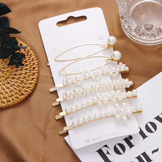 2020 Ins Fashion 1Set Women Girls Cute Pearls Hair Clips Sweet Headwear Hair Ornament Hairpin Barrette Headband Hair Accessories