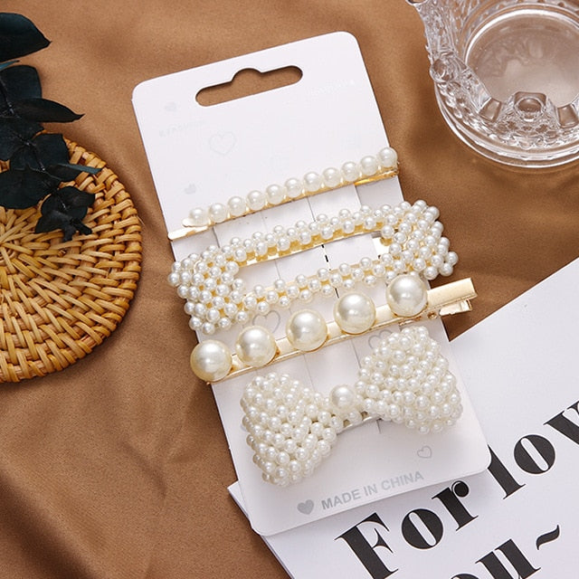 2020 Ins Fashion 1Set Women Girls Cute Pearls Hair Clips Sweet Headwear Hair Ornament Hairpin Barrette Headband Hair Accessories