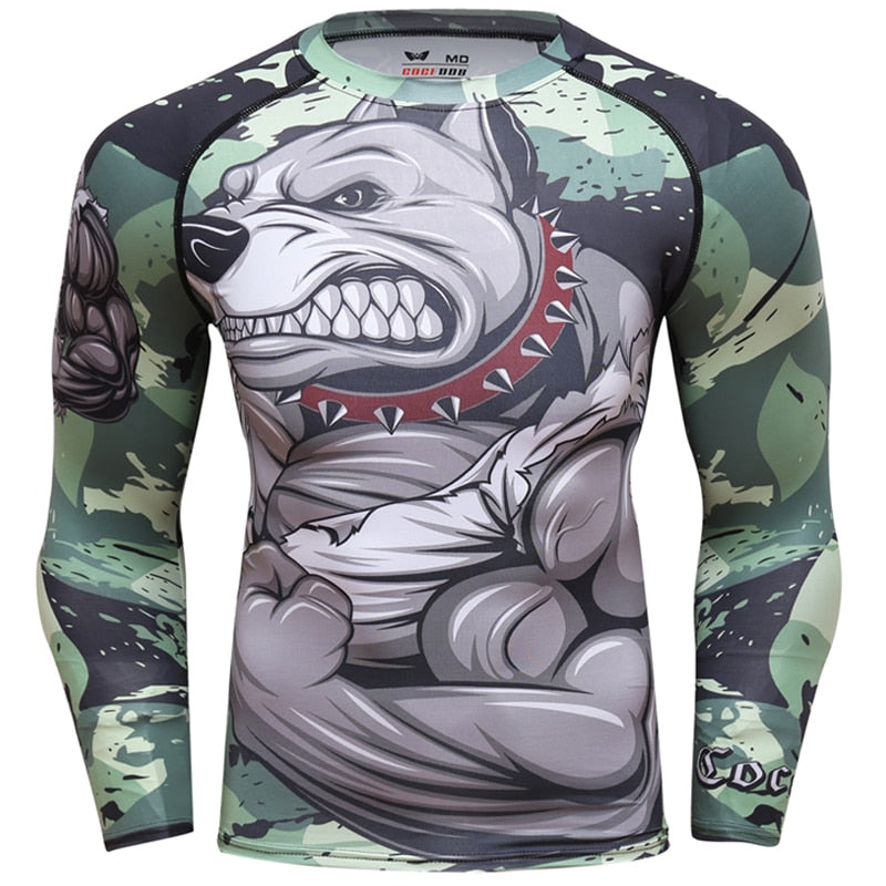 2020 Men's Fitness t-shirt Compression O-Neck Long sleeves T Shirt Animal 3D Prints MMA Rashguard Tights bodybuilding Man T-Shirt