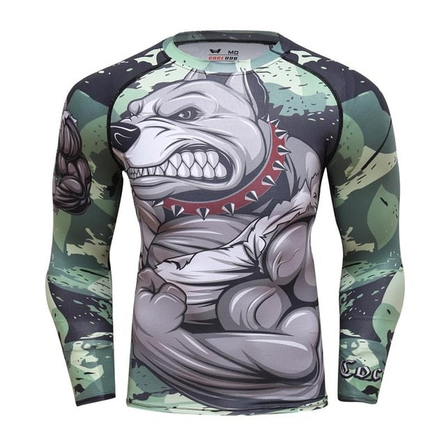 2020 Men's Fitness t-shirt Compression O-Neck Long sleeves T Shirt Animal 3D Prints MMA Rashguard Tights bodybuilding Man T-Shirt