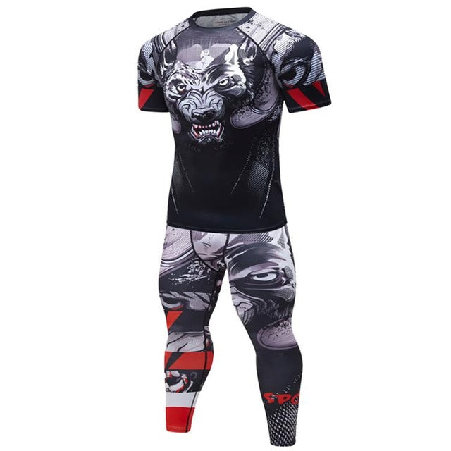 2020 Men's Fitness t-shirt Compression O-Neck Long sleeves T Shirt Animal 3D Prints MMA Rashguard Tights bodybuilding Man T-Shirt