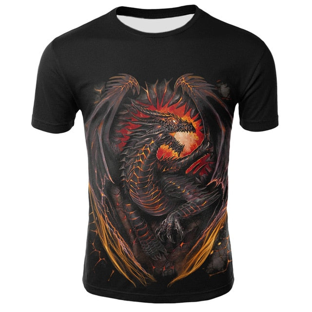 2020 Men's T Shirt Summer Casual O-Neck Short Sleeve Tops Tees Cool Dragons Print T-shirt Streetwear Funny Male Clothing