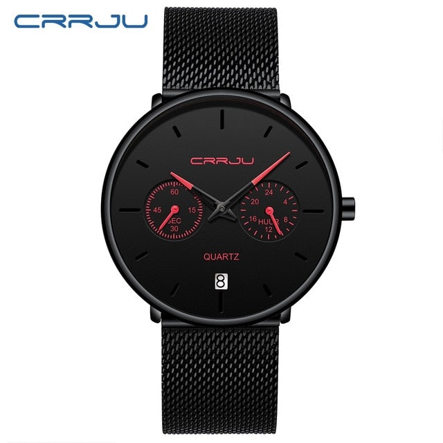 Mens Watches CRRJU Full Steel Casual Waterproof Watch for Man Sport Quartz Watch Men's Dress Calendar Watch Relogio Masculino