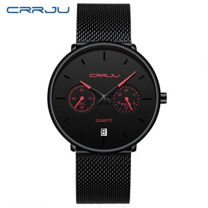 Mens Watches CRRJU Full Steel Casual Waterproof Watch for Man Sport Quartz Watch Men's Dress Calendar Watch Relogio Masculino