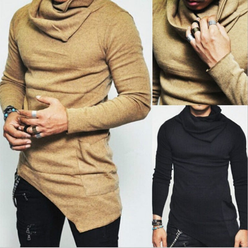 2020 Men's High-necked Sweaters Irregular Design Top Male Sweater Solid Color Mens Casual Sweater Pullover Sweaters For Mens