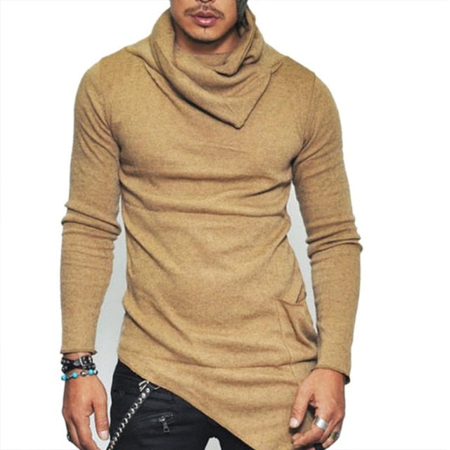 2020 Men's High-necked Sweaters Irregular Design Top Male Sweater Solid Color Mens Casual Sweater Pullover Sweaters For Mens