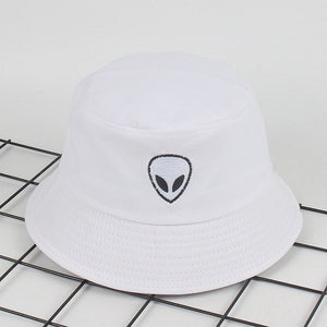 Unisex Embroidered Alien Foldable Bucket Hat Beach Sun Hat Street Headwear Fisherman Outdoor Cap Men and Woman Hat