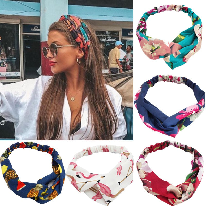 Fashion Women Girls   Bohemian Hair Bands Print Headbands Vintage Cross Turban Bandage Bandanas HairBands Hair Accessories