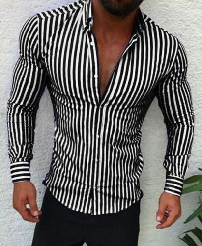 2020 Fashion Men Stripe Long Sleeve European Standard Slim Fit Formal Tops Spring Three Colors Men Shirt