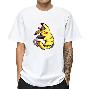 2020 NO COFFEE NO WORKEE T Shirt PIKACHU POKEMON-pika Tshirt O-Neck Short Funny Mens Shirts T Shirts Pokemon-pikachu Men Tops Tees