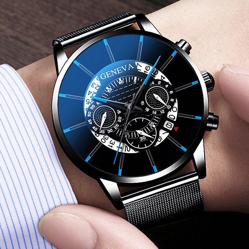 Men's Watch Reloj Hombre Relogio Masculino Stainless Steel Calendar Quartz Wristwatch Men Sports Watch Clock Geneva Clock hours