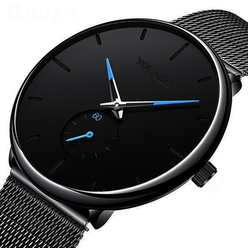 DONROSIN Men Casual Slim Black Mesh Steel Wrist Sport Watch Fashion Mens Watches Top Brand Luxury Quartz Watch Relogio Masculino