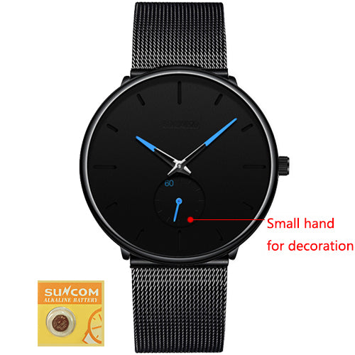 DONROSIN Men Casual Slim Black Mesh Steel Wrist Sport Watch Fashion Mens Watches Top Brand Luxury Quartz Watch Relogio Masculino