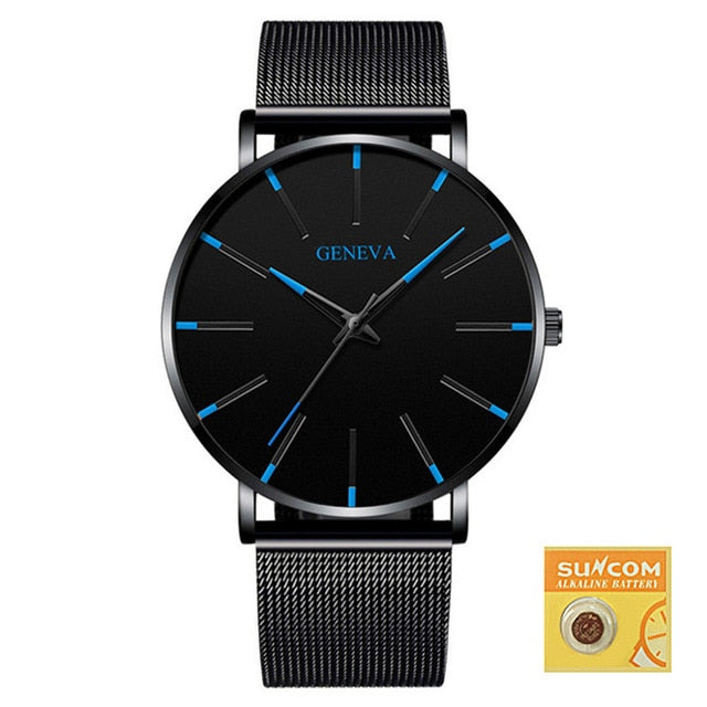 DONROSIN Men Casual Slim Black Mesh Steel Wrist Sport Watch Fashion Mens Watches Top Brand Luxury Quartz Watch Relogio Masculino