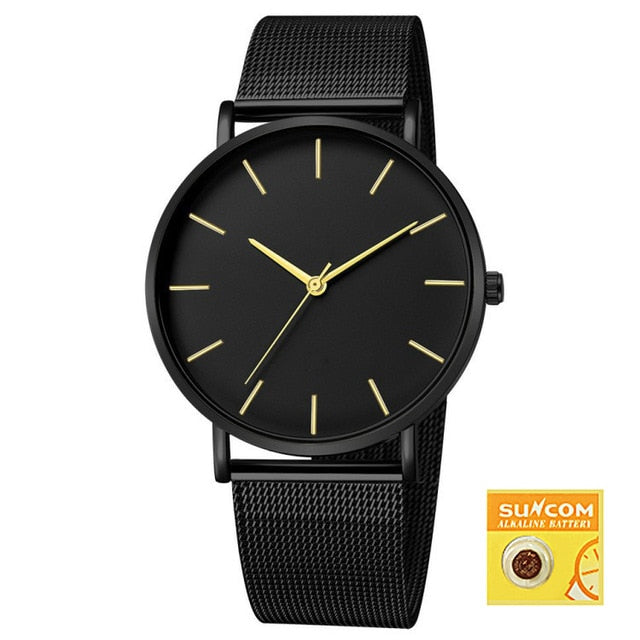 DONROSIN Men Casual Slim Black Mesh Steel Wrist Sport Watch Fashion Mens Watches Top Brand Luxury Quartz Watch Relogio Masculino