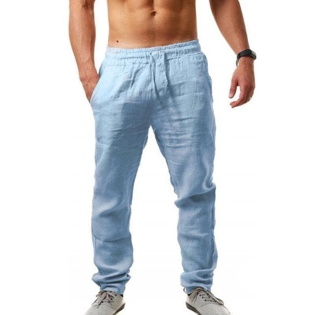 2020 men Cotton and linen trousers Calcas De Linho Verao Calcas Dos Homens Com Cordao Soltas Pantalones Hombre Solidos Harem Pan