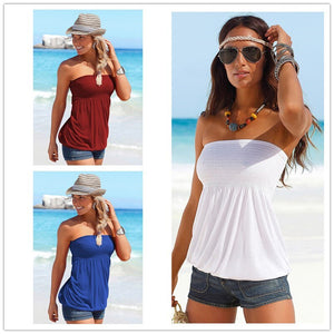 Streetwear Tops Women T shirt 2020 New Summer Sexy Backless Strapless Beach Tops Tees Plus Size Blue Black White Female T shirts