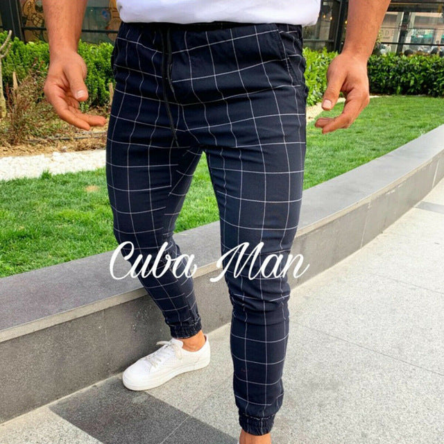 2020 sexy high wasit spring summer fashion pocket Men's Slim Fit Plaid Straight Leg Trousers Casual Pencil Jogger Casual Pants