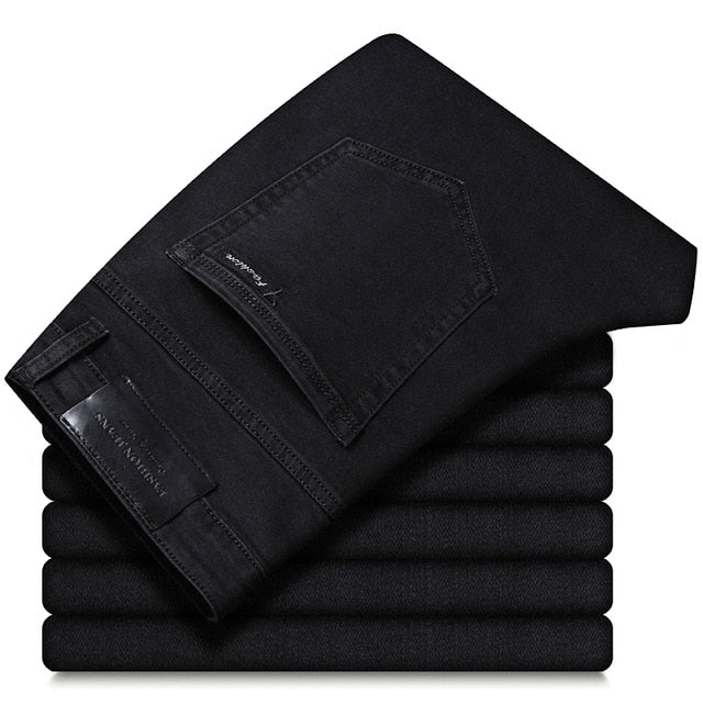 2020 Autumn Winter New Men's Stretch-fit Jeans Business Casual Classic Style Fashion Denim Trousers Male Black Blue Gray Pants