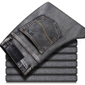 2020 Autumn Winter New Men's Stretch-fit Jeans Business Casual Classic Style Fashion Denim Trousers Male Black Blue Gray Pants