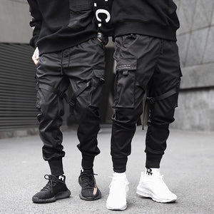 Men Ribbons Color Block Black Pocket Cargo Pants 2020 Harem Joggers Harajuku Sweatpant Hip Hop Trousers