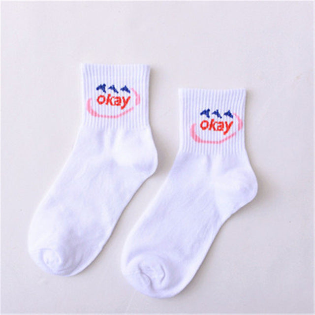 Summer Ladies Short Socks  Korea Japanese Cotton Flame Harajuku Socks Girl Cartoon Cactus Gun  Funny Female Socks