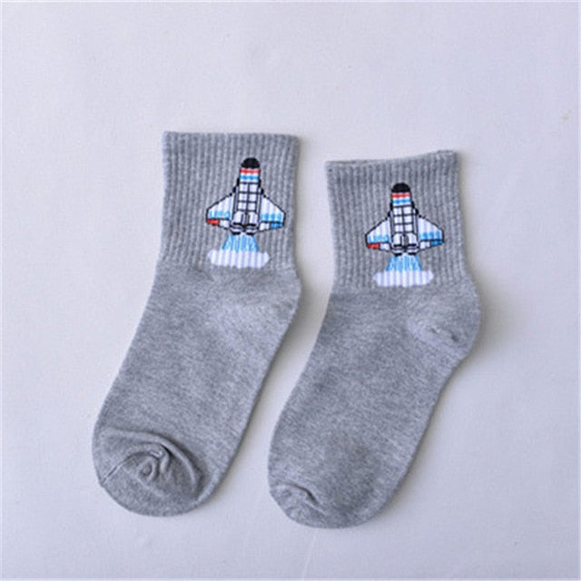 Summer Ladies Short Socks  Korea Japanese Cotton Flame Harajuku Socks Girl Cartoon Cactus Gun  Funny Female Socks