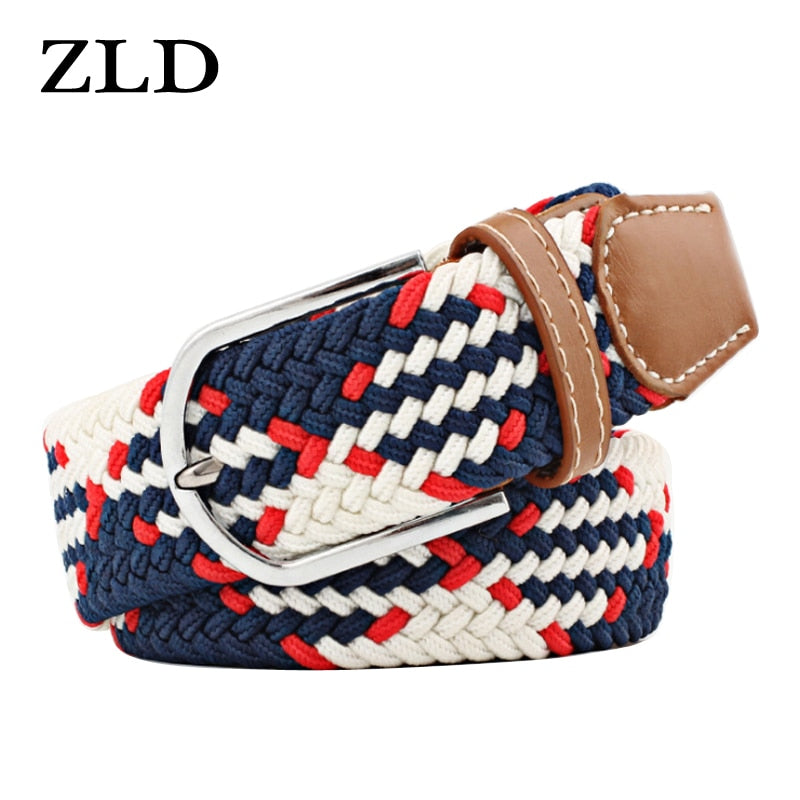 ZLD Hot Colors Men Women Casual Knitted pin buckle Belt Woven Canvas Elastic Stretch Belts Plain Webbing 2018 fashion 105-110cm