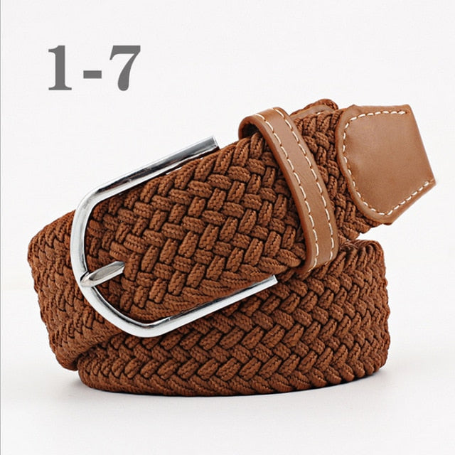 ZLD Hot Colors Men Women Casual Knitted pin buckle Belt Woven Canvas Elastic Stretch Belts Plain Webbing 2018 fashion 105-110cm