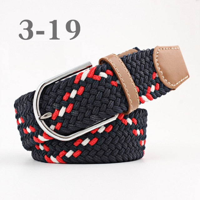 ZLD Hot Colors Men Women Casual Knitted pin buckle Belt Woven Canvas Elastic Stretch Belts Plain Webbing 2018 fashion 105-110cm