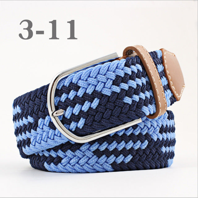 ZLD Hot Colors Men Women Casual Knitted pin buckle Belt Woven Canvas Elastic Stretch Belts Plain Webbing 2018 fashion 105-110cm