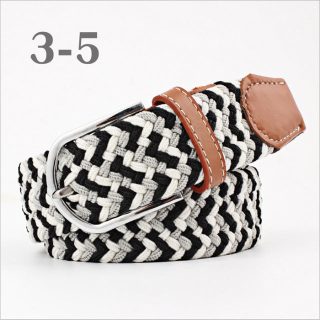 ZLD Hot Colors Men Women Casual Knitted pin buckle Belt Woven Canvas Elastic Stretch Belts Plain Webbing 2018 fashion 105-110cm