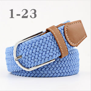 ZLD Hot Colors Men Women Casual Knitted pin buckle Belt Woven Canvas Elastic Stretch Belts Plain Webbing 2018 fashion 105-110cm